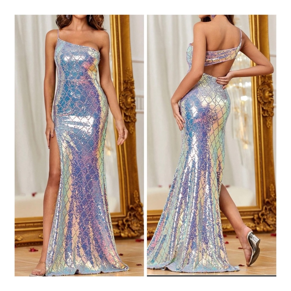 Faeriesty Elegant Purple Sequin One-Shoulder Dress